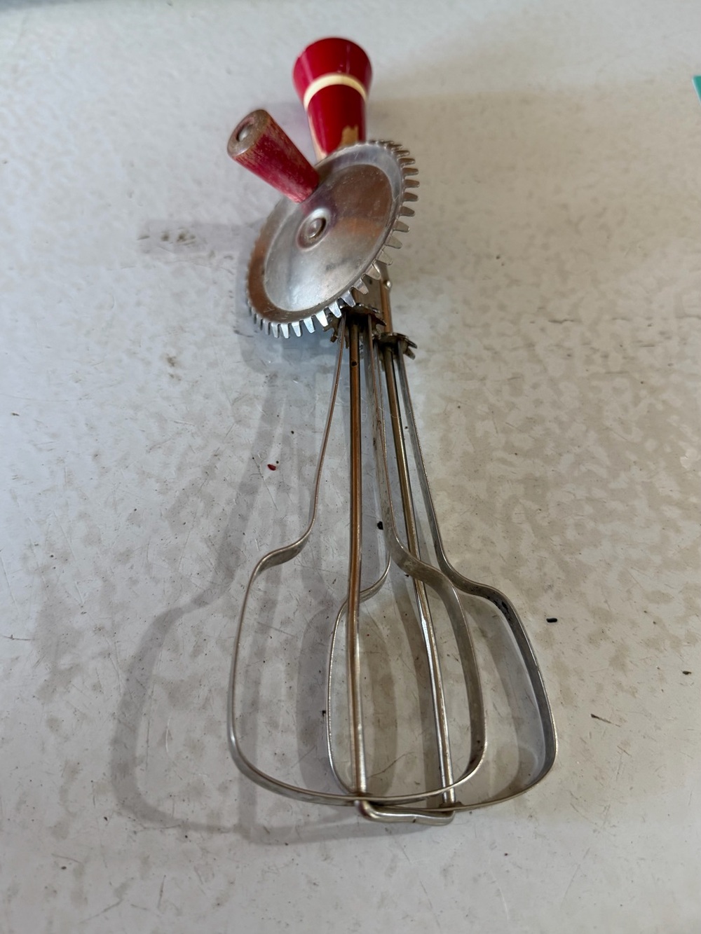 Vintage Red Hand Crank Egg Beater Mixer